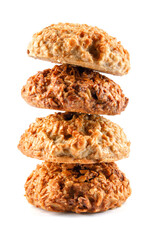 Stack of handmade oatmeal cookies isolated on white background. Full clipping path.
