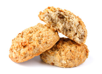 Fresh handmade oatmeal cookies isolated on white background. Full clipping path.