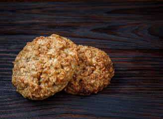 Oatmeal cookies lie on a wooden surface. Village cookies.