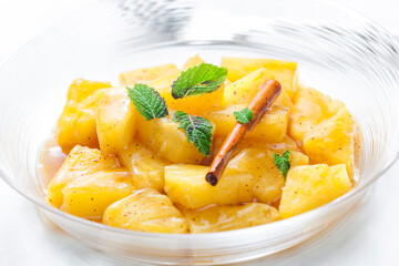 pineapple compote with cinnamon and mint