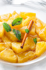 pineapple compote with cinnamon and mint