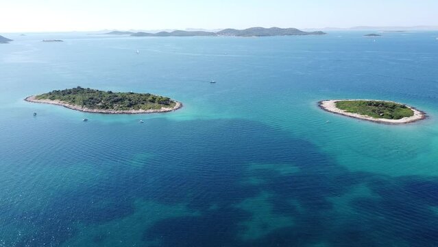 Tropical and Uninhabited Islands at the Adriatic Sea in Dalmatia, Croatia - Aerial Drone View