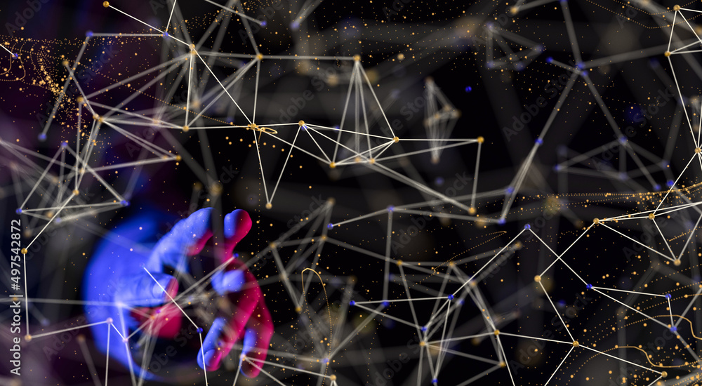 Wall mural digital cyberspace with particles and digital data network connections concept