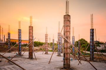 silhouette of a house column at construction site on  housing project - 497546870