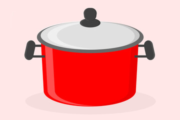 red metal saucepan with lid for soup kitchen utensils for cooking item