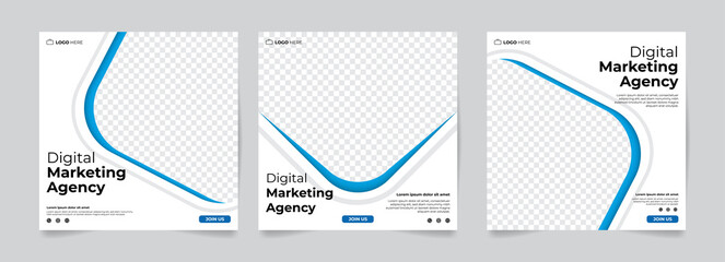 Digital business marketing banners for social media post templates, blue, white and ash lines.Can be customized posters and banner ads