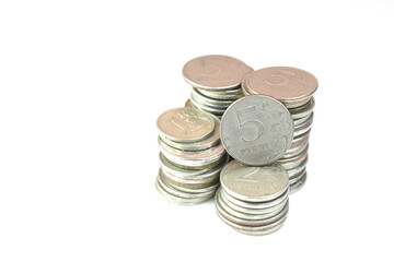 Coins Russian rubles stack isolated