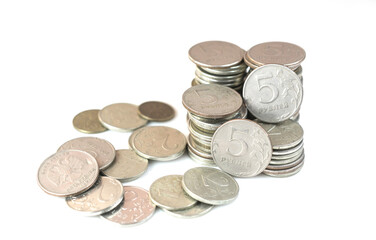 Coins Russian rubles stack isolated