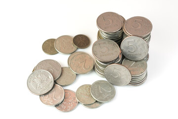 Coins Russian rubles stack isolated
