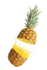 ripe pineapple on white isolated background. pineapple juice