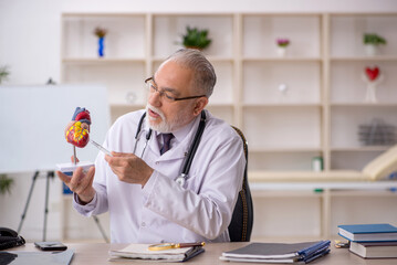 Old male doctor cardiologist working in the clinic