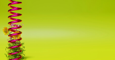 3D illustration of a spring with plants on abstract background