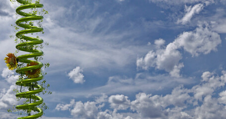 3D illustration of a spring with plants on sky background
