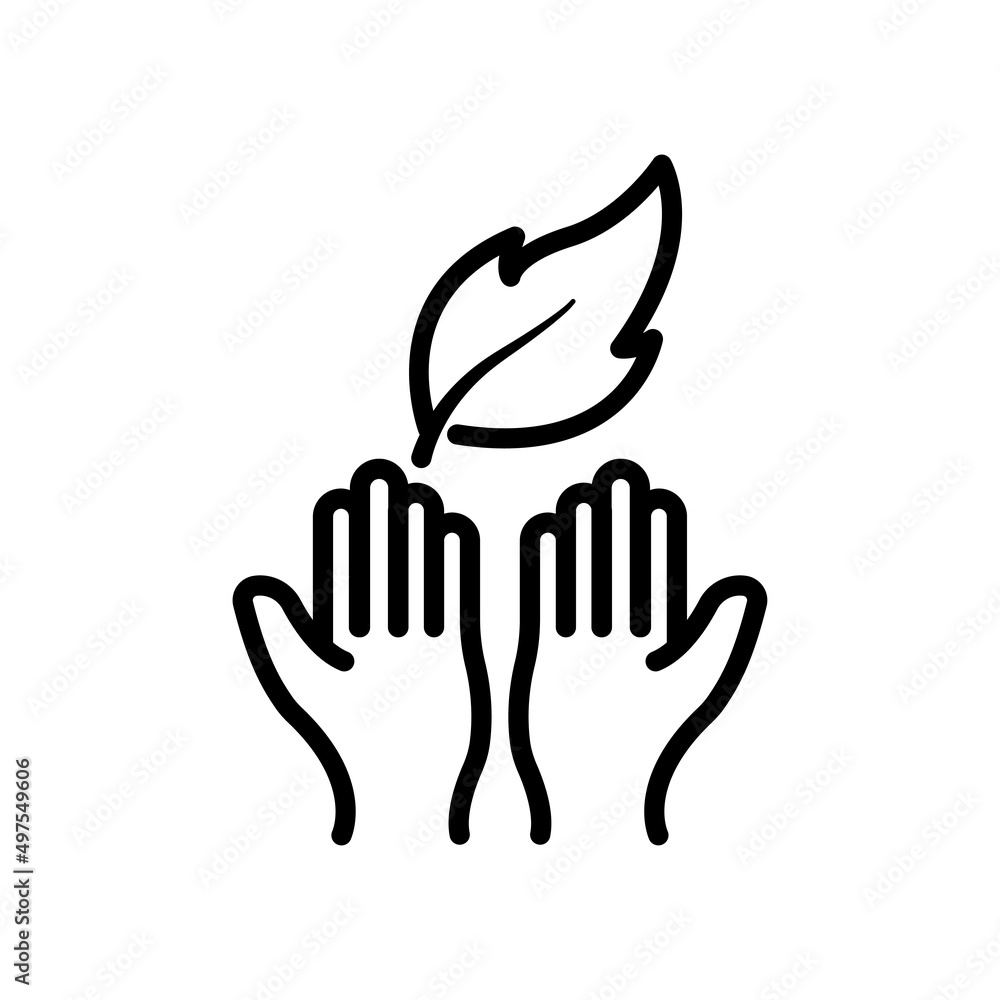 Poster leaf icon with hand. suitable for ecology symbol. line icon style. simple design editable. design te