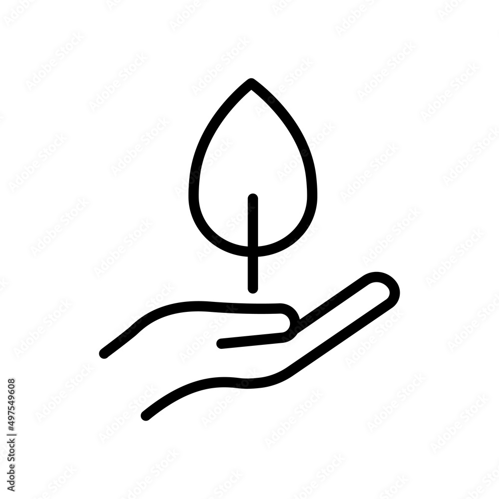 Poster leaf icon with hand. suitable for ecology symbol. line icon style. simple design editable. design te