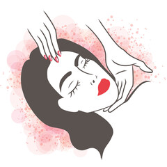 Woman skincare illustration - facial massage and beautician theme - Hand drawn style doodle
