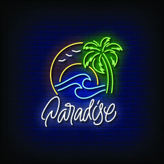 Obraz premium Paradise Neon Signs Style Text Vector