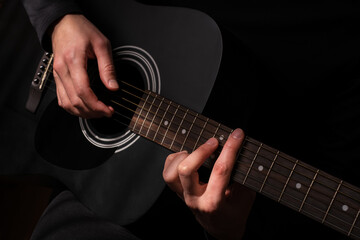 Plakat professional musician playing guitar close-up of hands