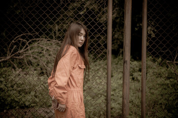 Portrait of women desperate to catch the iron prison,prisoner concept,thailand people,Hope to be...