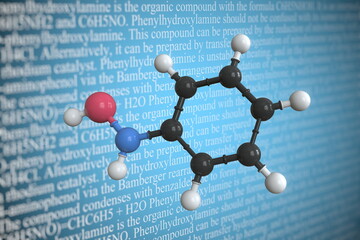 Phenylhydroxylamine scientific molecular model, 3D rendering