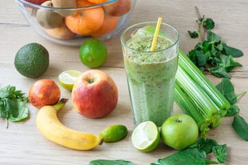 Sports and healthy drink with fruits and vegetables for athletes. The concept of a correct and healthy lifestyle