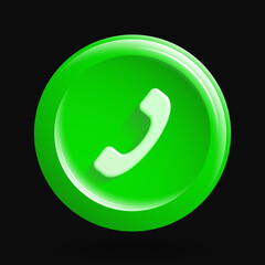 Green Call Icon. 3D Isolated Phone Button. Vector illustration