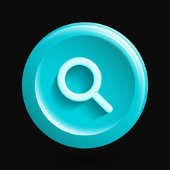 Blue Search Icon. Isolated 3D Magnifying glass Button. Vector illustration