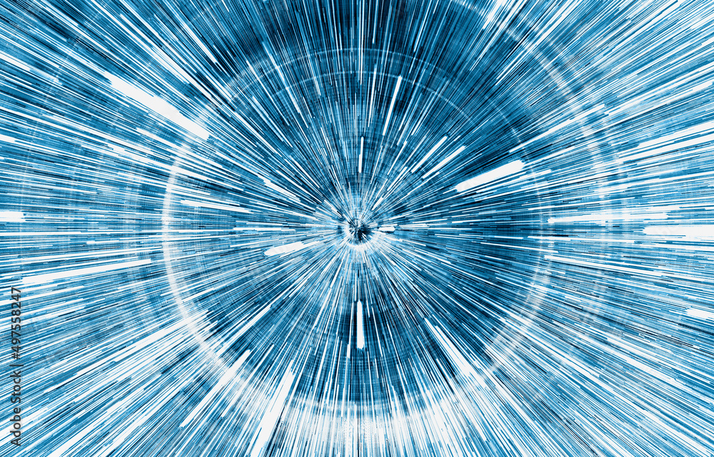 Poster Hyperspace jump - Space Travelling in the Speed of Light - Abstract light with fibre-optic.