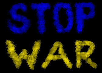 Stop war is written on the Ukrainian flag.
