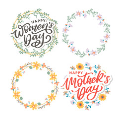 Happy Mothers Day lettering. Handmade calligraphy vector illustration. Mother's day card with flowers