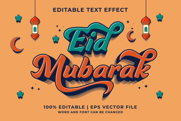 Editable text effect Eid Mubarak 3d Cartoon template style premium vector