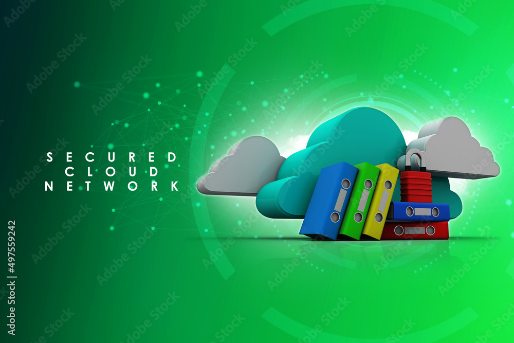 Poster 3d rendering office document binder in cloud with lock