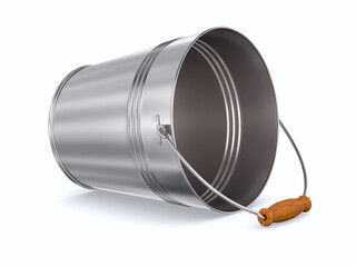 empty metal bucket on white background. Isolated 3D illustration