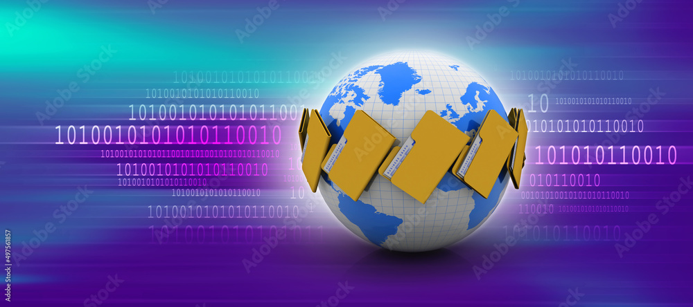 Poster 3d rendering file folders around earth