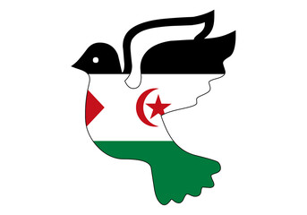 Paloma de la libertad con la bandera del Sahara sobre fondo blanco