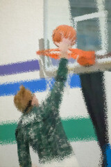 Watercolor of young man dunking a basketball