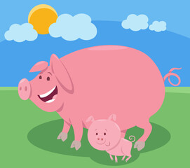 cartoon pig farm animal character with little piglet