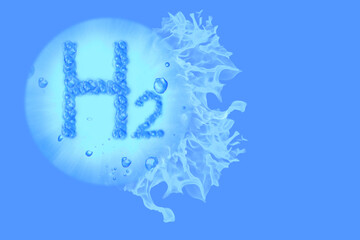 h2 letters hydrogen green energy of the future with blue fire right
