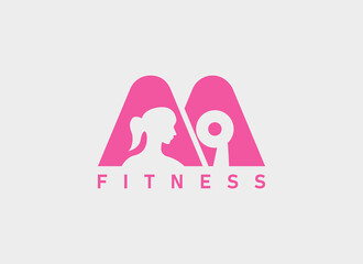 Initial Letter A A Logo. Pink Letter with Negative Space Women and Barbell Icon inside. Usable for fitness, Sport and Business Logos. Flat Vector Logo Design Template Element.