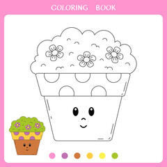 Simple educational game for kids. Vector illustration of cute flowerpot for coloring book