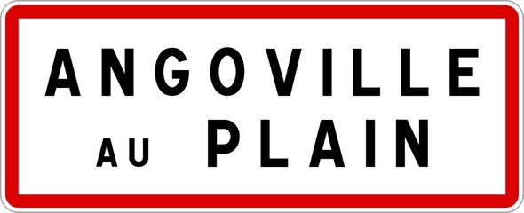 Panneau entrée ville agglomération Angoville-au-Plain / Town entrance sign Angoville-au-Plain