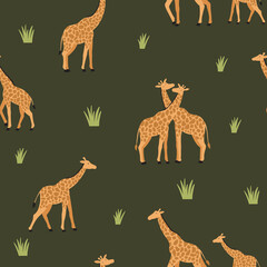 vector seamless dark textile pattern with giraffe