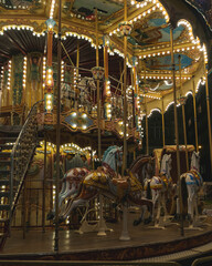 Vertical shot of the glowing carousel at night.