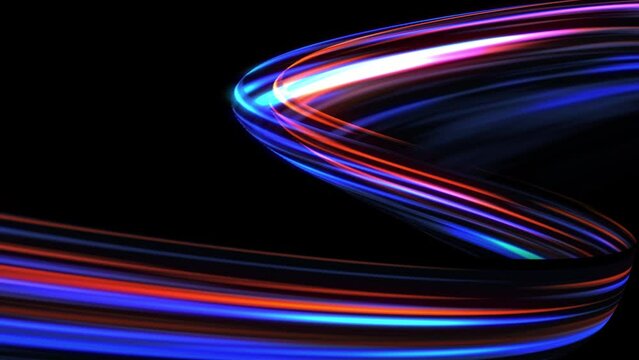 Abstract Technology Light Strokes Background/ 4k animation of abstract high technology background with glowing 3d light strokes with fast motion path trajectory following