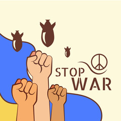 ukraine russia conflict stop war poster bomb blast hand protest Ukrainian flag peace design banner