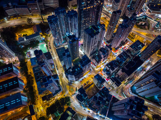 Top view of Hong Kong ciy at night