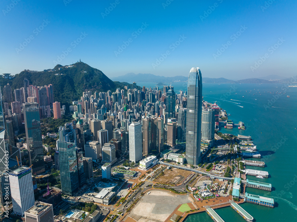 Poster Top view of Hong Kong city