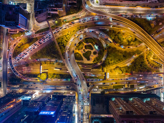 Top down view of Hong Kong city traffic at night © leungchopan