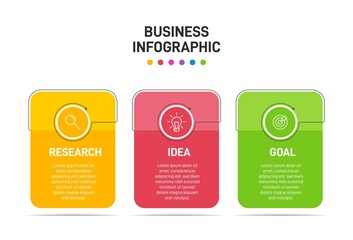 Concept of arrow business model with 3 successive steps. Three colorful graphic elements. Timeline design for brochure, presentation. Infographic design layout.