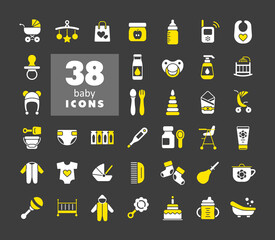 Baby, feeding and care vector glyph icons set